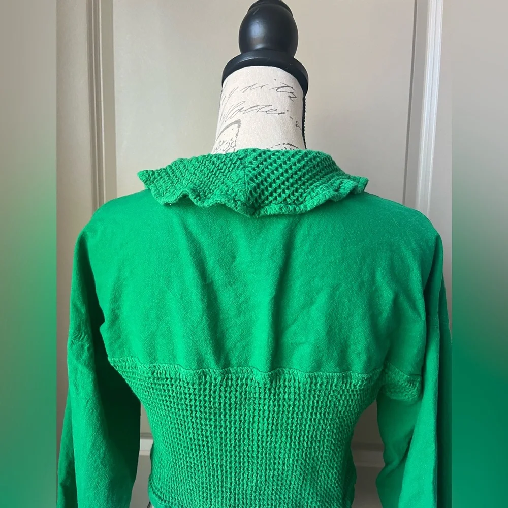 Free People Green Textured Kennedy Cropped Sweatshirt